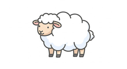 Obraz premium A cute cartoon drawing of a white sheep with a fluffy body and light brown legs standing on a white background.