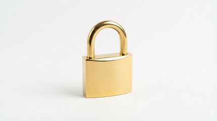 Fototapeta premium Gold padlock on white background, polished and secure.