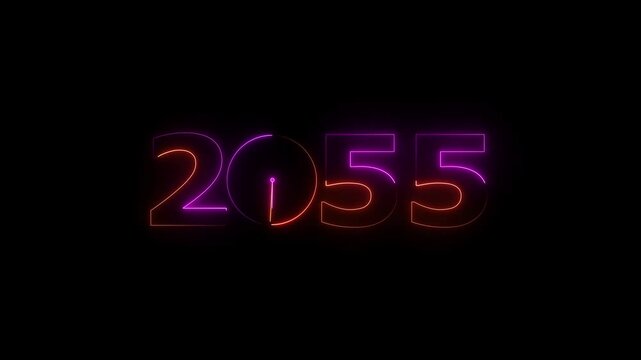 Happy New Year 2055 glowing neon text animation. New year celebration transfer animation. festival, new life, growth of business, investment, finance, innovation. 