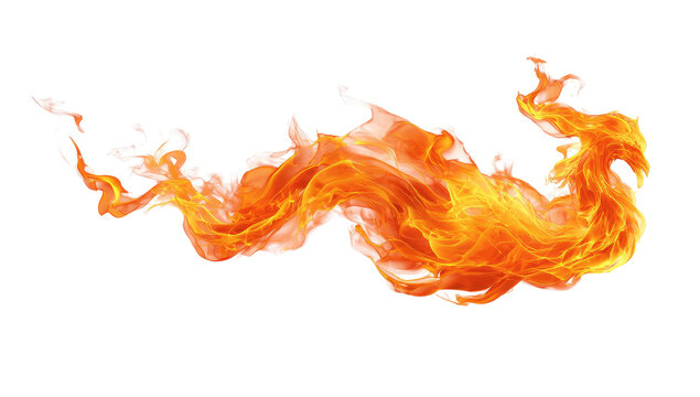 Abstract fiery stream against black.  Dynamic orange-yellow flames in a flowing, sinuous shape.  Defined edges and textured appearance