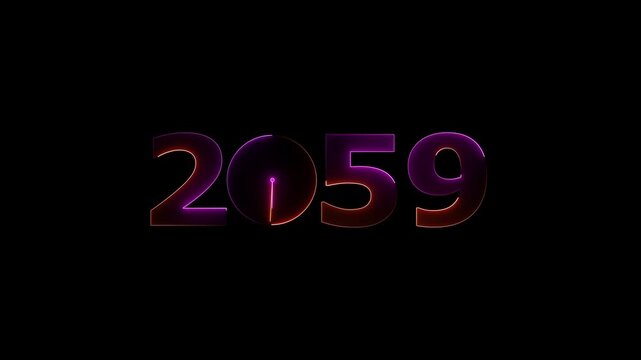 Happy New Year 2059 glowing neon text animation. New year celebration transfer animation. festival, new life, growth of business, investment, finance, innovation. 
