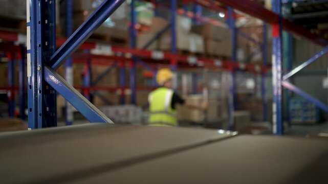 Blue collar worker is working at warehouse. Logistics, transportation.