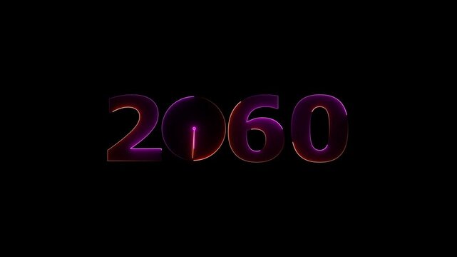 Happy New Year 2060 glowing neon text animation. New year celebration transfer animation. festival, new life, growth of business, investment, finance, innovation. 