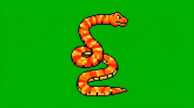 Pixel Art Animated Corn Snake Dancing on Green Screen