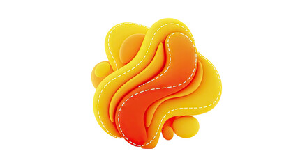 Abstract Orange and Yellow Flowing Shape with Stitching