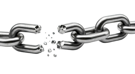 Obraz premium Broken Metal Chain Link on White Background
