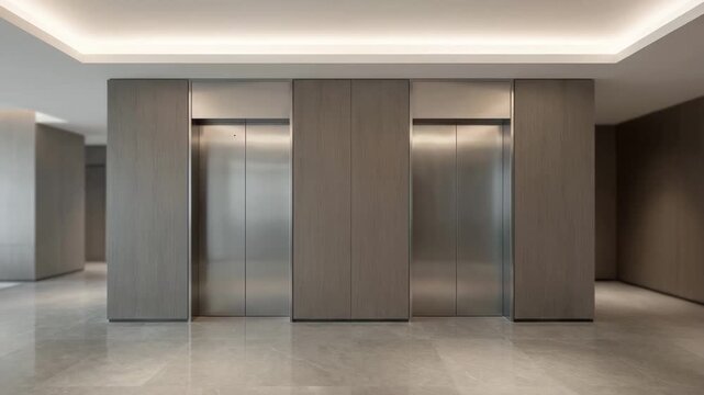 Modern elevator lobby with sleek design and neutral tones  