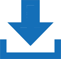 Blue Download Arrow Icon in Simple Flat Design with Bold Lines and Bright Blue Color for Web Interface