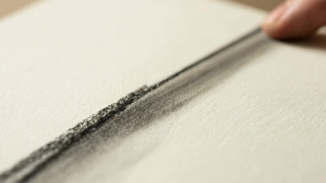 Charcoal drawing technique with hand creating line on paper  