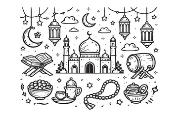 Set of hand-drawn Ramadan ornaments
