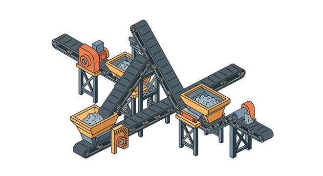 Industrial Conveyor Belt System with Vibratory Feeders.