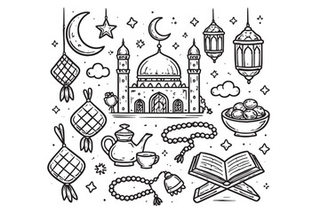 Set of hand-drawn Ramadan ornaments