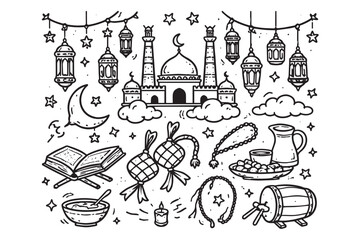 Naklejka premium Set of hand-drawn Ramadan ornaments