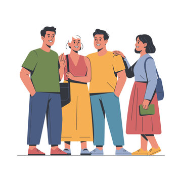 Happy Diverse Group of People Standing Together Flat Character Illustration