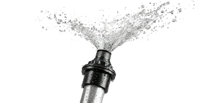 A close-up view of a hose nozzle spraying a large, dynamic splash of water