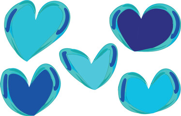 blue colors creative pattern outline hearts set