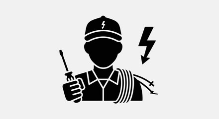 Obraz premium Professional Electrician Icon Holding Screwdriver Service Symbol