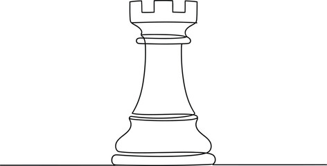 A striking black rook chess piece design displayed in a bold minimalist silhouette Minimalist Continuous Line Chess Rook Illustration © Sheikh