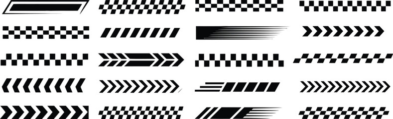 Obraz premium racing stripes and checkered flag automotive decal graphic elements set
