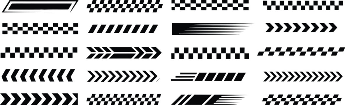 racing stripes and checkered flag automotive decal graphic elements set