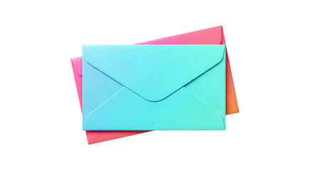 Two overlapping envelopes, one blue and one pink, on a white background