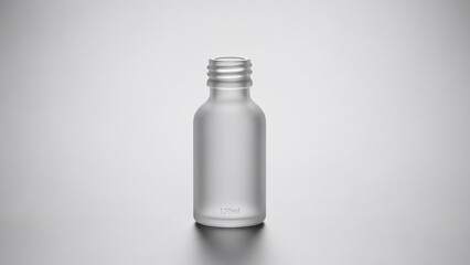 Empty Frosted Glass Bottle with Screw Top on White Background.