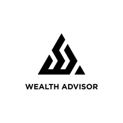 Wealth Advisor Investment logo design featuring the letter WA AW pointing upwards, symbolizing growth and success isolated modern and professional logo concept