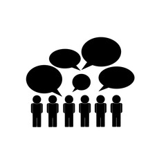 People crowd with speech bubbles icon, group communication concept.