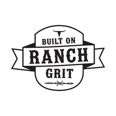Obraz premium Western Ranch Badge Logo Design with Bull Head - Vector Illustration