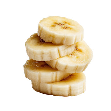 Stacked banana slices.  Close-up view of several fresh, yellow banana slices neatly stacked on top of each other.  The slices display natural texture and subtle variations in color