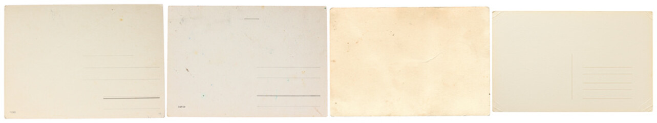 set of blank vintage postcards with textured, aged paper backs, providing ample space for messages and addresses, perfect for nostalgic themes. © IndustryPNG