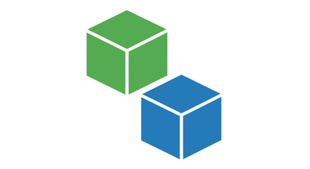 Obraz premium Two isometric cubes one green and one blue are digitally displayed