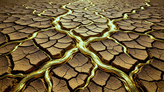 Cracked Desert Earth with Gold Vein Abstract