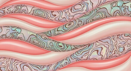 Elegant wavy pattern of iridescent mother of pearl and rose accents