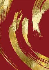 Naklejka premium Minimal Japanese style vector banner with flowing gold ink brush stroke.