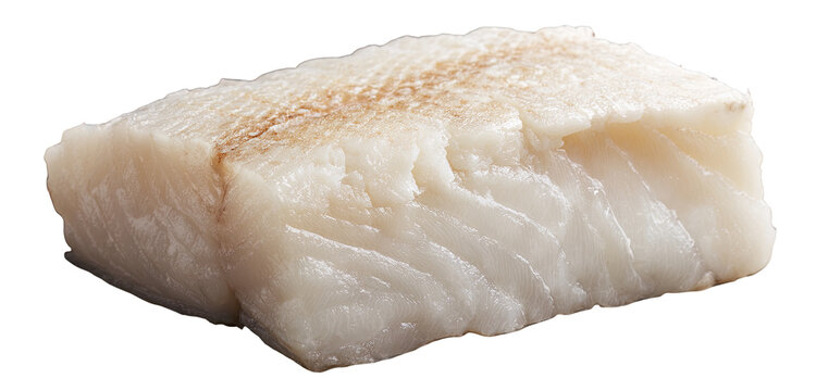 Close-up of a piece of cooked white fish fillet, showing a light golden-brown sear on one side