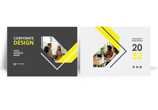 Modern business brochure layout &ndash;  Geometric Book Cover Landscape Layout Yellow and Black 
  
