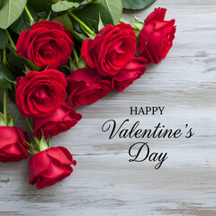 Crimson Rose Arrangement with Elegant Valentine Message on Wooden Surface