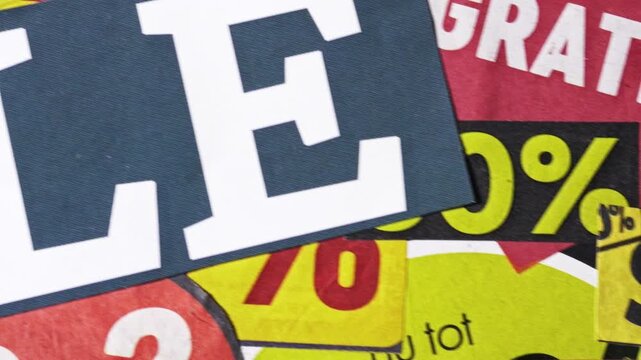 Colorful collage of Dutch promo words gratis and solden for sale concept