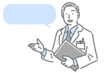 A male doctor explaining with gestures - simple and stylish line drawing illustration