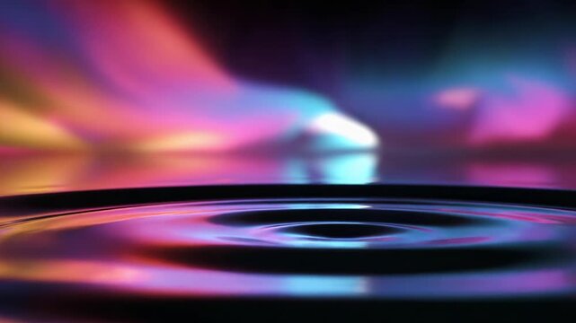 A captivating visual journey of color and reflection, showcasing the mesmerizing beauty of water droplets in harmonious motion against a vibrant abstract backdrop of swirling hues and light.