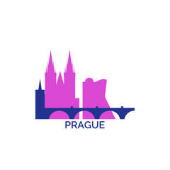 Obraz premium Prague cityscape, skyline, panoramic vector logo, icon, clipart. Czech Republic city emblem contour with landmarks and buildings silhouettes