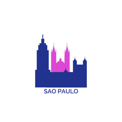 Naklejka premium Sao Paulo cityscape, skyline, panoramic vector logo, icon, clipart. Brazil city emblem contour with landmarks and buildings silhouettes