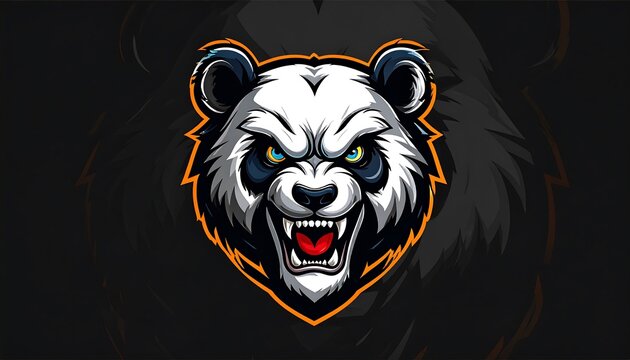 Cartoon-style close-up of an angry panda bear's head with glowing eyes, orange outline