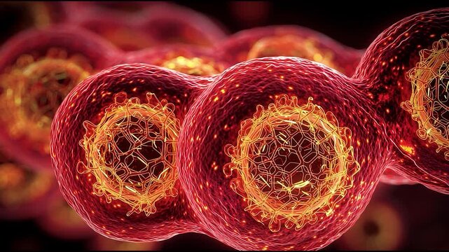 Outer Epidermal Cells of Red Pepper Showing Nuclei and Chromoplasts &ndash; High Detail Microscopy Visualization