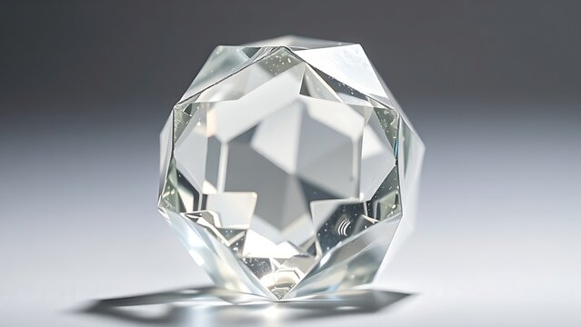 condoning. A naturally formed icosahedral crystal mineral, refracting geometric light in soft natural lighting against a clean background. STEM education sheets.