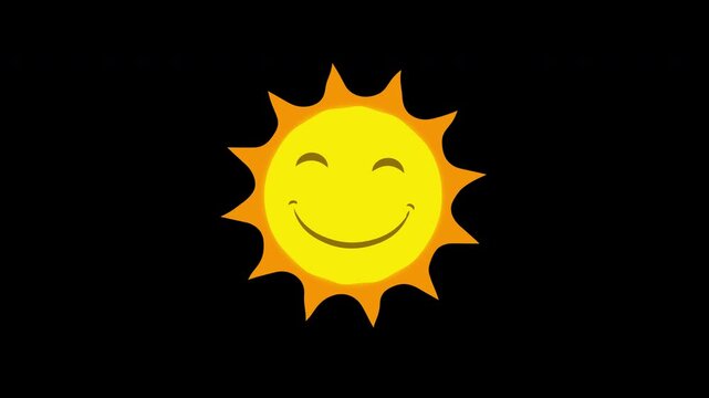Sun vector animation with smiling face. pulsing and rotating rays graphic animation on alpha channel transparent background