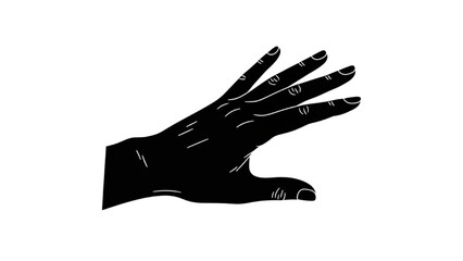 Obraz premium A black silhouette of a hand with fingers extended and palm facing downwards viewed from the side
