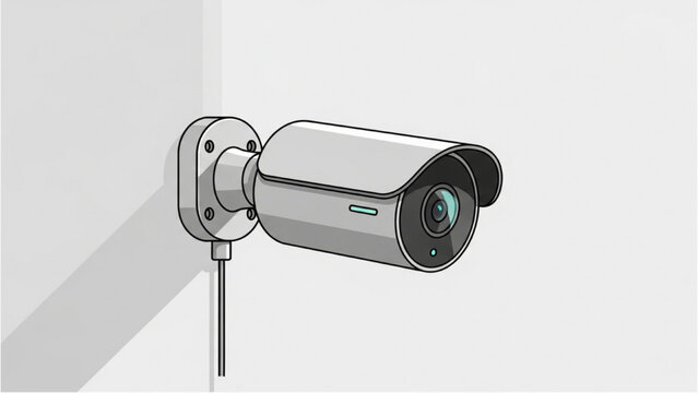 Security camera mounted on a wall, capturing footage, surveillance, camera, technology, illustration
