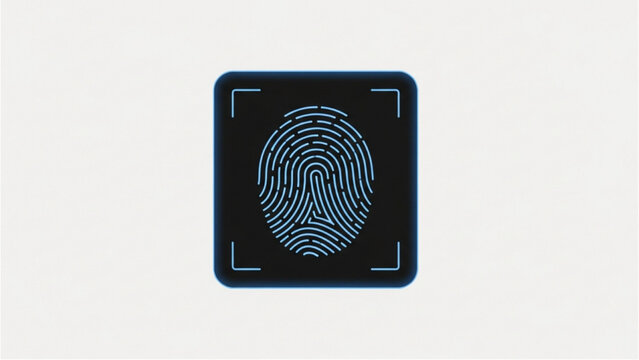 Fingerprint icon illustration on dark background viewed from directly above showcasing security feature